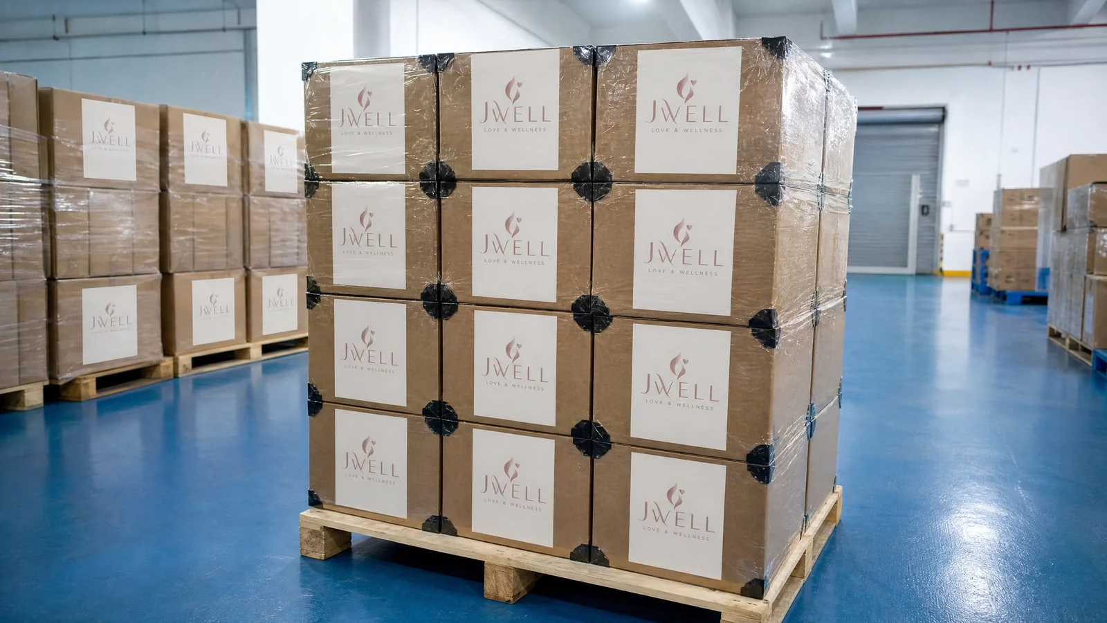 Packed cartons prepared for international shipment