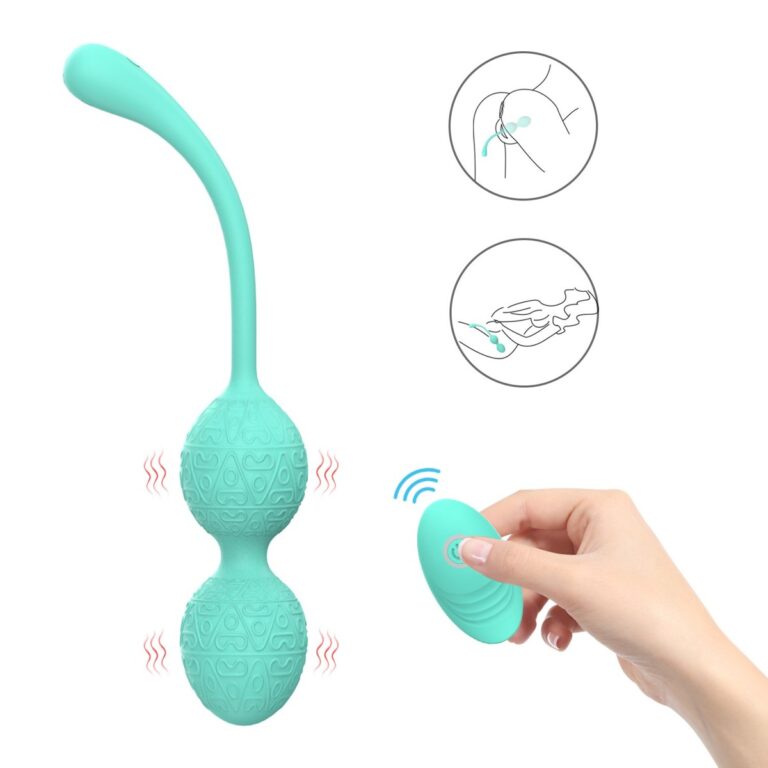 Teal double-ball egg with remote love egg vibrator, model JW-S204