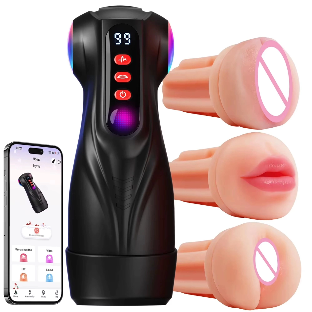 JW-S18 male masturbator with control panel, app screen and sleeve options