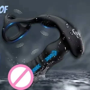 JW-S23 prostate massager curved body and ring detail with water droplets