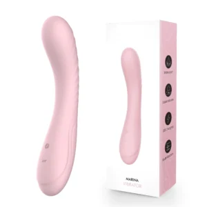 JW-S42 pink curved vibrator beside its packaging