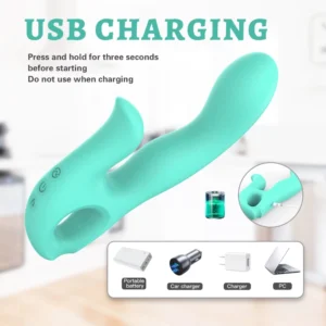 JW-S53 rabbit vibrator showing on-device buttons and USB charging port detail