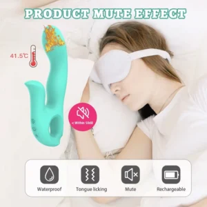 JW-S53 heating rabbit vibrator with top-heating illustration in a bedroom scene