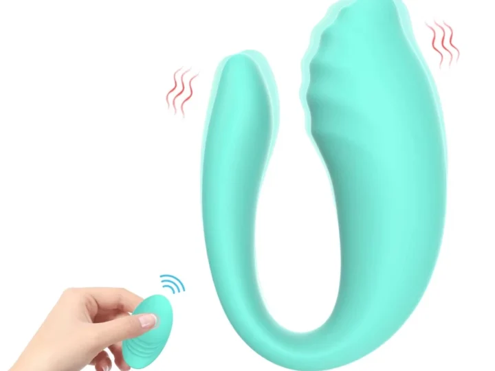 U-shaped couples vibrator with handheld controller front view - JW-S48