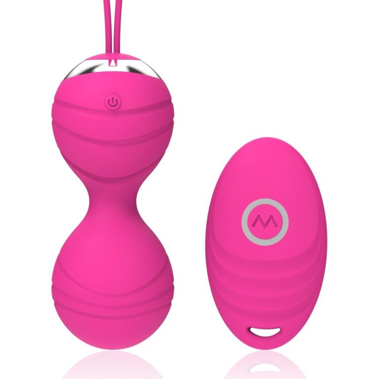 Pink ridged ball with remote vibrating Kegel ball, model JW-S232