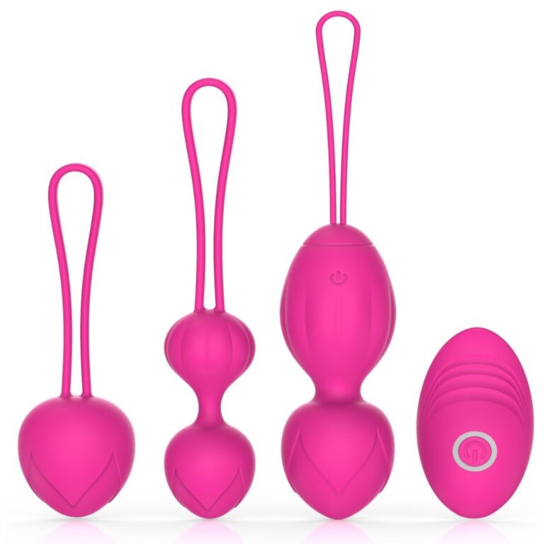 Pink 3-piece set, ribbed vibrating ball remote Kegel set, model JW-S255