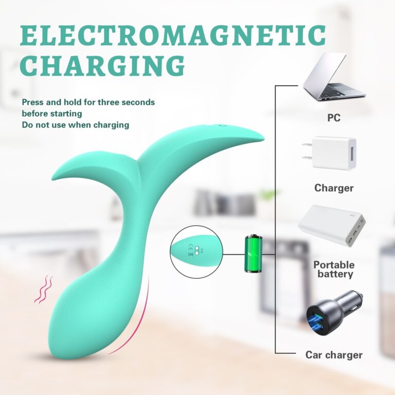 Teal remote prostate massager, magnetic charging remote control prostate massager, model JW-S319