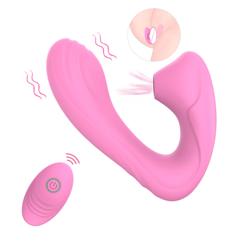 Pink curved suction vibrator with separate remote control — JW-S55