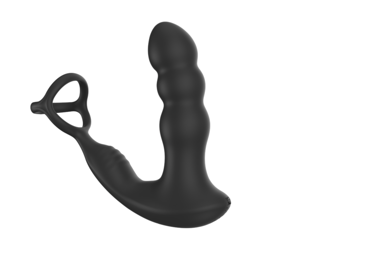 Black multi-lobed prostate massager with integrated ring section — JW-S61