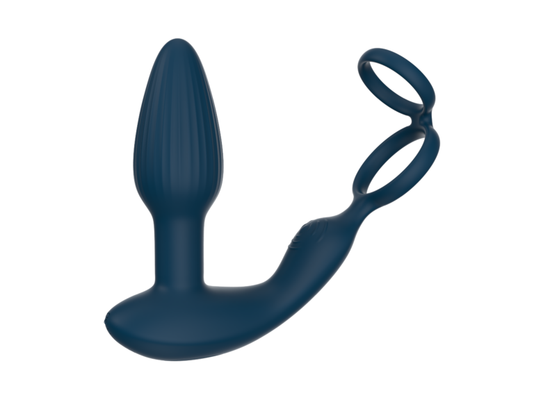 Blue tapered prostate massager with curved integrated ring section — JW-S62