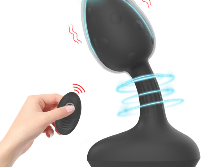 Black broad-base prostate massager with handheld remote — JW-S63