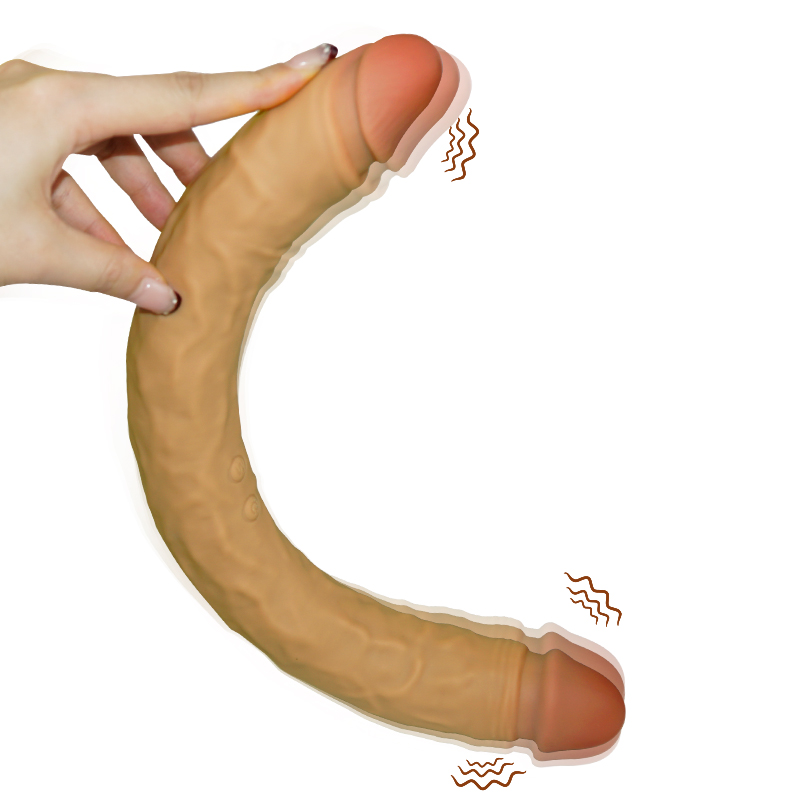 Flexible double-ended vibrator shown curved by hand with vibration indicators — JW-S74