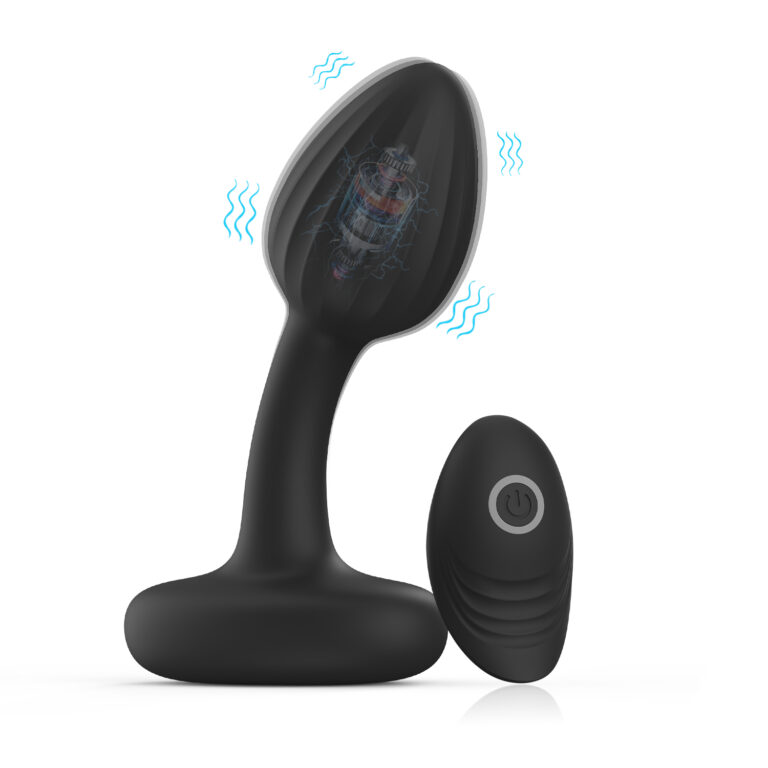 Black rounded remote-control prostate massager, model JW-S90