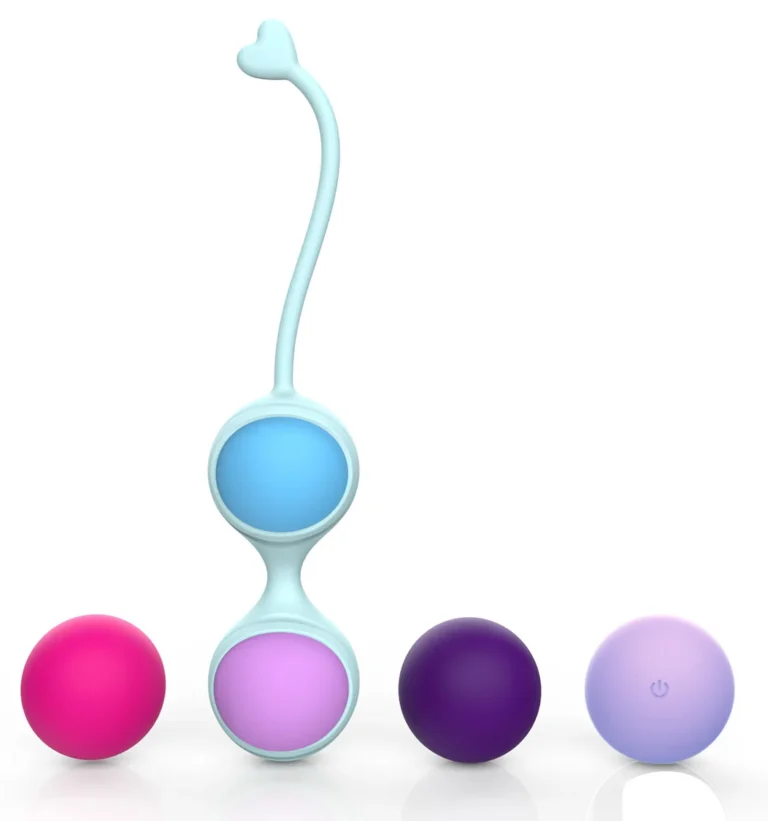 Teal heart-tail double Kegel holder and interchangeable balls, model JW-S99